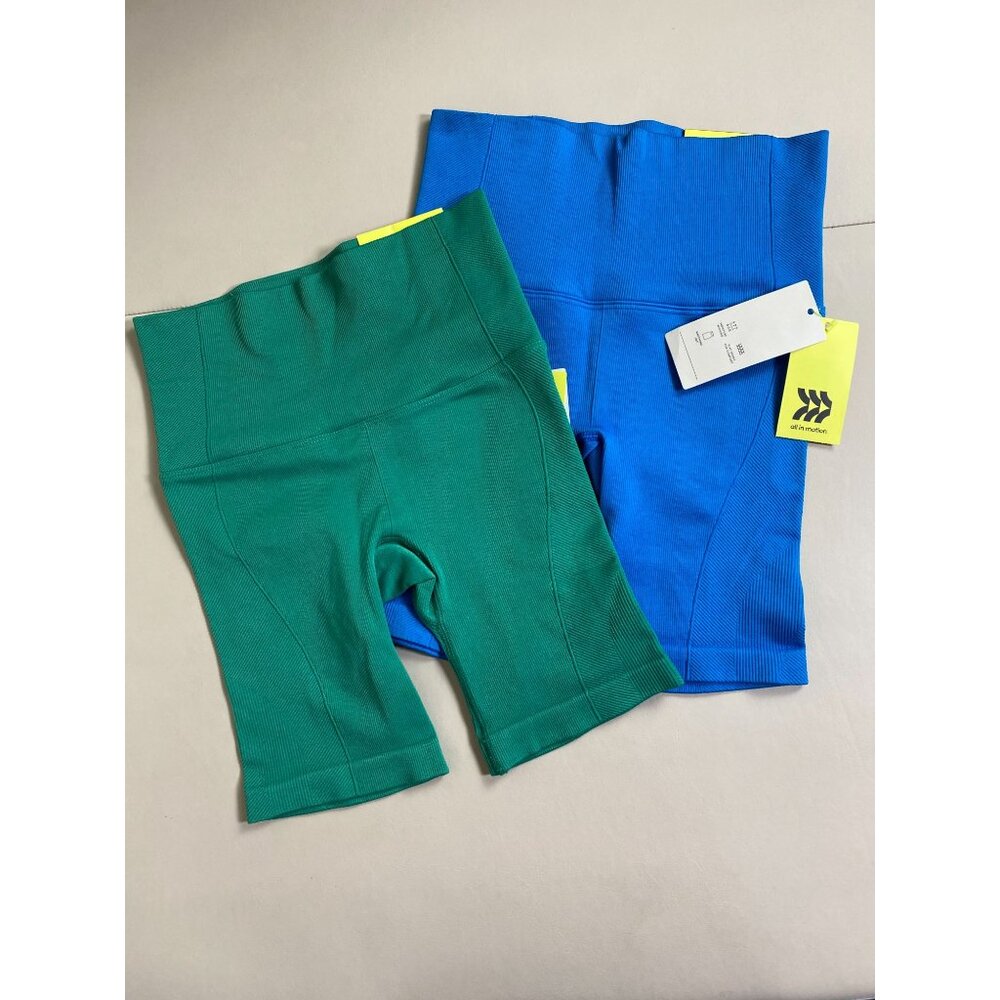 Bundle NEW All In Motion High Rise 6" Bike Shorts Green Blue size XS Pickleball - Picture 4 of 11